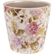 Clayre & Eef Bloempot Ø 14x13 cm Roze Beige Keramiek Bloemen