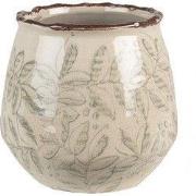 Clayre & Eef Bloempot Ø 14x13 cm Groen Beige Keramiek Bladeren