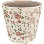 Clayre & Eef Bloempot Ø 17x16 cm Roze Beige Keramiek Bloemen