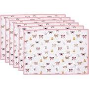 Clayre & Eef Placemats Set van 6 48x33 cm Beige Roze Katoen Vlinders