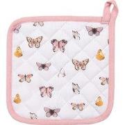 Clayre & Eef Kind Pannenlap 16x16 cm Beige Roze Katoen Vlinders