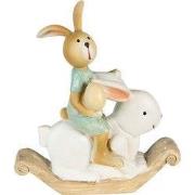 Clayre & Eef Beeld Konijn 10x4x11 cm Wit Groen Polyresin