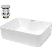 Wastafel 480x380x140 mm van keramiek incl. afvoerset zonder overloop