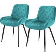 Eetkamerstoelen met rugleuning en armleuningen Set van 2 Turquoise flu...