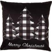 Clayre & Eef Kussenhoes 45x45 cm Zwart Wit Polyester Kerstbomen