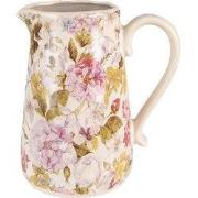 Clayre & Eef Decoratie Kan 16x11x18 cm Roze Beige Keramiek Bloemen