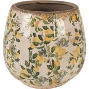 Clayre & Eef Bloempot Ø 18x17 cm Beige Geel Keramiek Citroenen