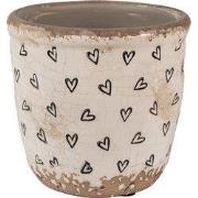 Clayre & Eef Bloempot Ø 11x11 cm Beige Zwart Keramiek Hartjes