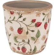 Clayre & Eef Bloempot Ø 13x13 cm Beige Rood Keramiek Aardbeien