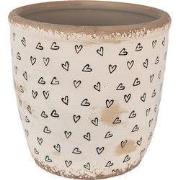 Clayre & Eef Bloempot Ø 16x16 cm Beige Zwart Keramiek Hartjes