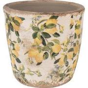 Clayre & Eef Bloempot Ø 13x12 cm Beige Geel Keramiek Citroenen