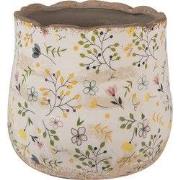 Clayre & Eef Bloempot Ø 18x16 cm Beige Geel Keramiek Bloemen