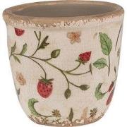 Clayre & Eef Bloempot Ø 11x10 cm Beige Rood Keramiek Aardbeien