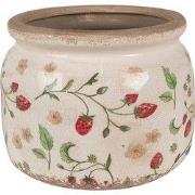 Clayre & Eef Bloempot Ø 20x15 cm Beige Rood Keramiek Aardbeien