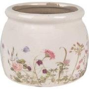 Clayre & Eef Bloempot Ø 12x10 cm Beige Roze Keramiek Bloemen