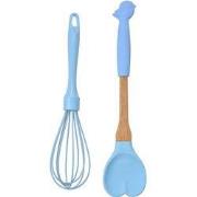 Clayre & Eef Keukengerei set van 2 Vogel 29x6 / 26x6 cm Blauw Kunststo...