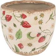Clayre & Eef Bloempot Ø 13x11 cm Beige Rood Keramiek Aardbeien