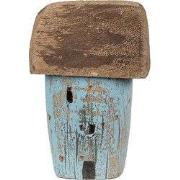 Clayre & Eef Decoratie Beeld Huis 10 cm Blauw Bruin Hout