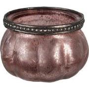 Clayre & Eef Theelichthouder Ø 9x6 cm Roze Glas