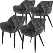 Eetkamerstoel set van 4 met rugleuning en armleuningen antraciet Keuke...