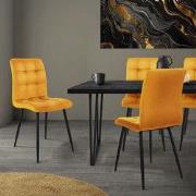 Eetkamerstoel set van 4 mosterdgele fluwelen bekleding met metalen pot...