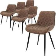Set van 6 eetkamerstoelen diamond quilting bruin kunstleer bekleed met...