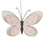 Clayre & Eef Decoratie Hanger Vlinder 22 cm Roze Metaal