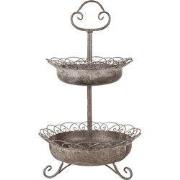 Clayre & Eef Etagère 2 laags Ø 37x61 cm Bruin Metaal