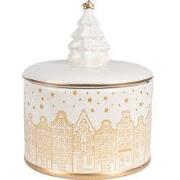 Clayre & Eef Voorraadpot Deksel Ø 15x19 cm Wit Goudkleurig Keramisch m...