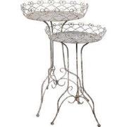 Clayre & Eef Plantentafel Set van 2 Ø 52x84/ Ø42x66 cm Wit Bruin Metaa...