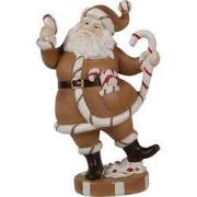 Clayre & Eef Kerstdecoratie Beeld Kerstman 20 cm Bruin Wit Polyresin