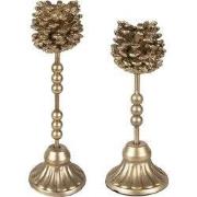 Clayre & Eef Kandelaar Set van 2 22/ 27 cm Goudkleurig Metaal