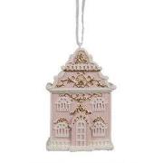 Clayre & Eef Kersthanger Gingerbread house 6x4x9 cm Roze Polyresin