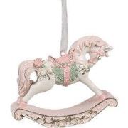 Clayre & Eef Kersthanger Hobbelpaard 8x2x7 cm Roze Kunststof