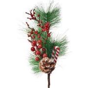 Clayre & Eef Decoratie Tak 39 cm Rood Groen Kunststof Zuurstok Kerst