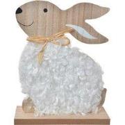 Clayre & Eef Decoratie Beeld Konijn 14x5x17 cm Bruin Wit Hout