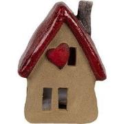 Clayre & Eef Decoratie Beeld Huis 12x9x16 cm Bruin Rood Keramiek