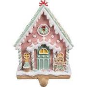 Clayre & Eef Haak Kerstsok Gingerbread house 13x10x18 cm Roze Kunststo...