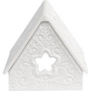 Clayre & Eef Waxinelichthouder Huis 8x8x8 cm Wit Porselein