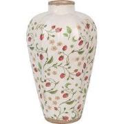 Clayre & Eef Vaas Ø 24x40 cm Beige Rood Keramiek Aardbeien