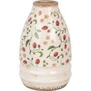 Clayre & Eef Vaas Ø 21x32 cm Beige Rood Keramiek Bloemen