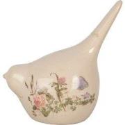 Clayre & Eef Decoratie Beeld Vogel 14x9x15 cm Beige Keramiek