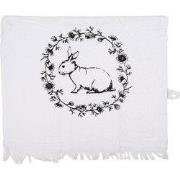 Clayre & Eef Gastendoekje 40x66 cm Wit Zwart Katoen Konijn Bloemen