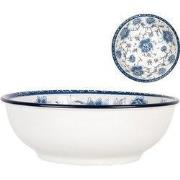 Clayre & Eef Schaal Ø 19x7 cm Wit Blauw Keramiek Bloemen