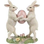 Clayre & Eef Decoratie Beeld Konijnen 11x5x13 cm Beige Kunststof