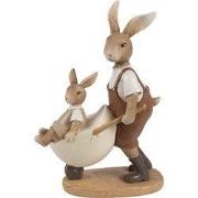 Clayre & Eef Decoratie Beeld Konijnen 15x7x21 cm Bruin Beige Kunststof