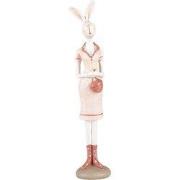 Clayre & Eef Decoratie Beeld Konijn 22 cm Wit Roze Kunststof