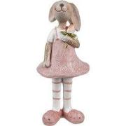 Clayre & Eef Decoratie Beeld Konijn 11 cm Beige Roze Kunststof