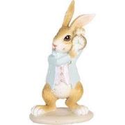 Clayre & Eef Decoratie Beeld Konijn 15 cm Beige Blauw Kunststof