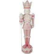 Clayre & Eef Decoratie Beeld Konijn 29x25x100 cm Wit Roze Kunststof